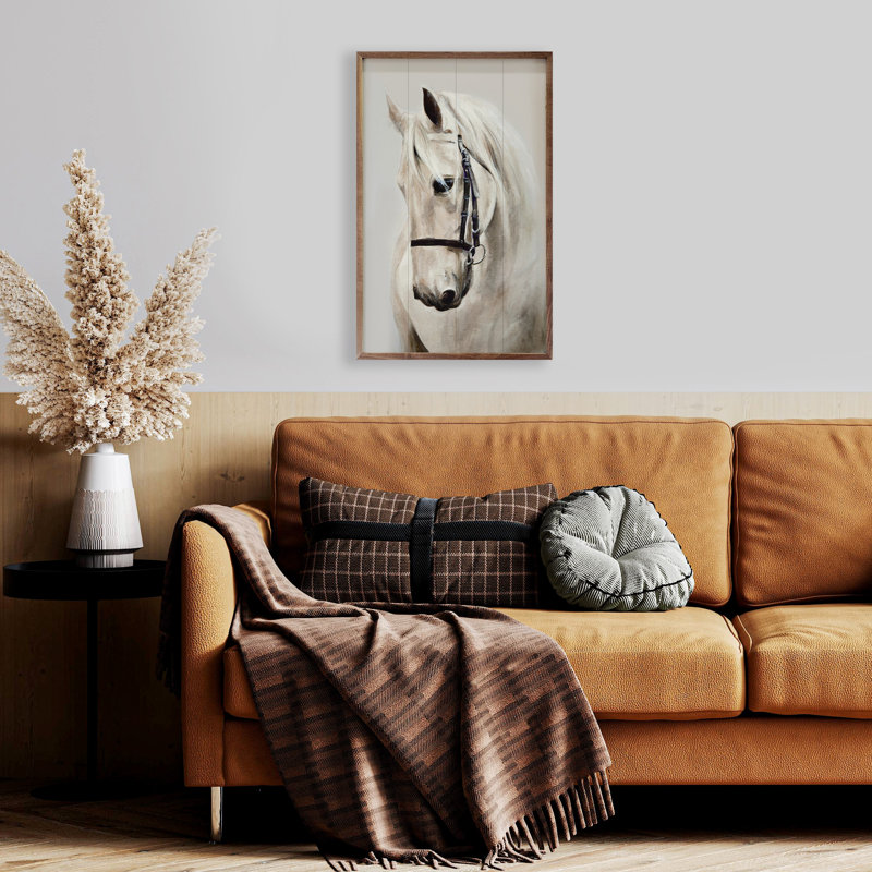 August Grove® White Horse Framed On Wood Graphic Art Wayfair